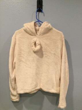Love Life Cream Fleece Hoodie with Scrunchie Size L